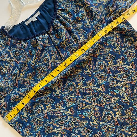 Daniel Rainn Blue Paisley Keyhole Blouse Womens Medium Long Sleeve Career Top - Picture 9 of 10